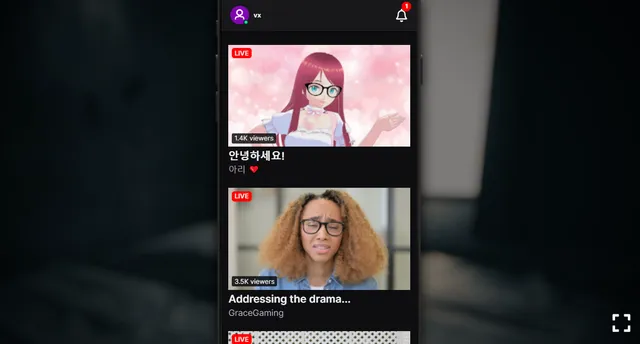 FeedVid Live screenshot: a phone showing a list of ordinary live streams in the app