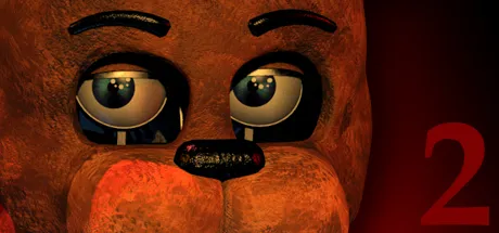 Five Nights at Freddy's 2 header: a close-up of Freddy Fazbear's furry brown face with a red number 2