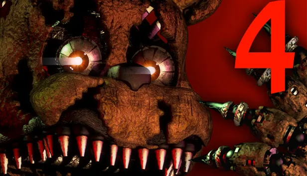 Five Nights at Freddy's 4 cover: a torn nightmare Freddy with rows of sharp teeth beside a red number 4