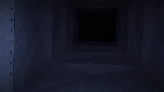 Five Nights at Freddy's: Sister Location screenshot: the narrow metal crawlspace leading to the next room