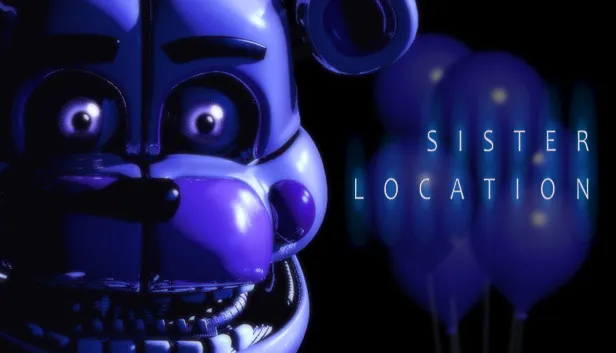 Five Nights at Freddy's: Sister Location cover: the face of a white and purple animatronic bear next to blue balloons and the words Sister Location