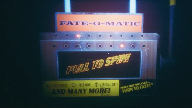 A glowing Fate-O-Matic box with a Pull to Spin display