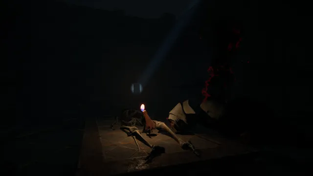 Flicker of Hope: the candle beside a fallen plague victim, with a beam of light in the dark behind