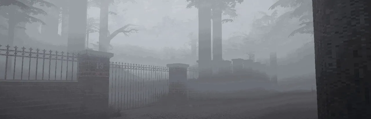 For Sale key art: a brick-pillared iron gate at the edge of a foggy forest