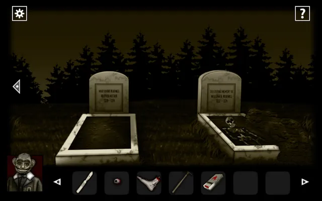 Two graves at night in front of dark pine trees, one opened to show a skeleton