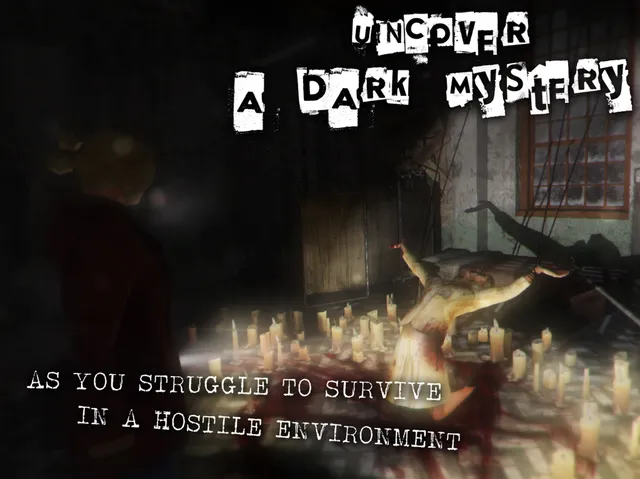 Forgotten Memories screenshot: Rose stands in shadow before a bloodied figure bound among dozens of candles in a dim room