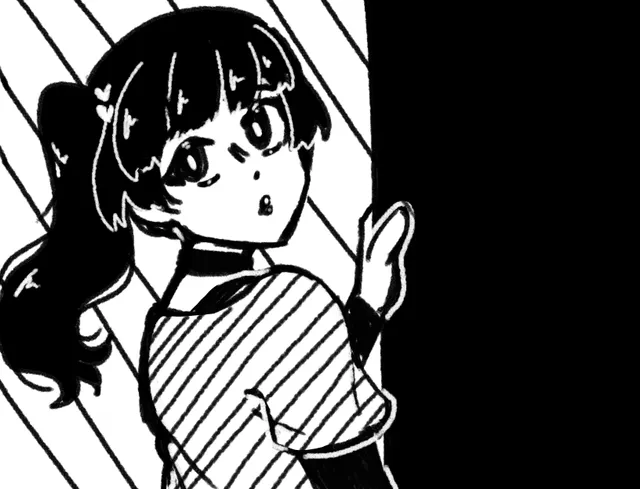 Good Job! cover: a black-and-white drawing of Ellen, a girl with a dark ponytail and a striped shirt, glancing back past a black wall