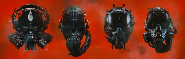 GTFO key art: four prisoners' face masks and helmets against a red background