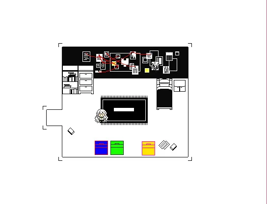 Hello Charlotte EP2 screenshot: a small pixel Charlotte in a white room with a bed, drawers, coloured boxes and a wall of pinned papers joined by red string