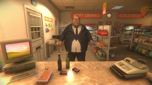 [HERROR] Gas Station Case screenshot: a customer in a suit waits at the counter of the gas station shop