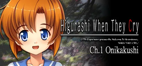 Higurashi When They Cry Ch.1 Onikakushi logo with Rena smiling