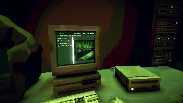 HR: Human Remains screenshot: tall spindly demons with glowing eyes stand among twisted trees under a burning orange sky as the player holds a lamp