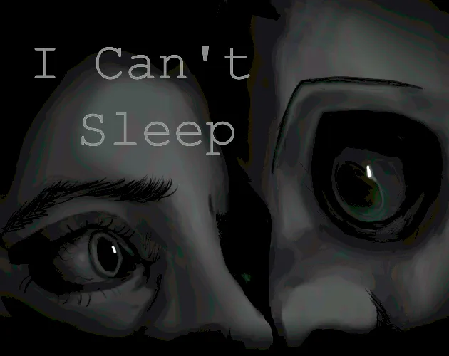 I Can't Sleep cover: two wide, sleepless eyes in grey close-up, one human and one hollow and dark
