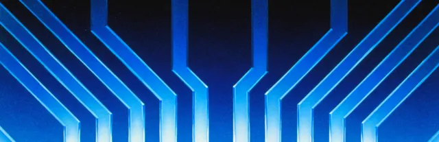 I Have No Mouth, and I Must Scream key art: glowing blue circuit-board lines on a black background