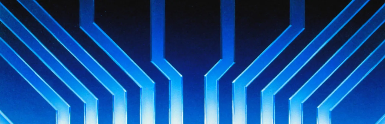 I Have No Mouth, and I Must Scream key art: glowing blue circuit-board lines on a black background