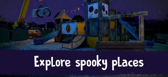 Ice Scream 1 screenshot: a dark playground with slides and a crane at night