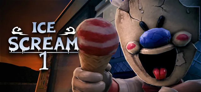 Ice Scream 1 key art: Rod, the ice cream man in a grinning mask with a red nose, holds out an ice cream cone beside the game's title