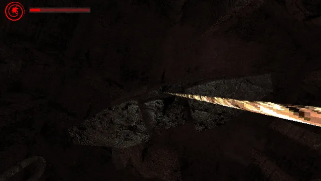 Idols of Ash screenshot: a long glowing shape stretches across a dark rock cavern