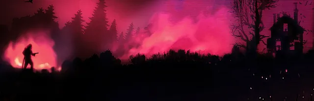 Ignited Entry key art: a firefighter silhouetted against a pink fire beside a dark house and pine trees