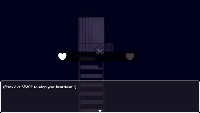In the Midnight Light screenshot: a heartbeat bar with two hearts over a dark staircase, with the prompt to press Z or Space to align your heartbeat