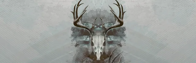 Intruders: Hide and Seek key art: a deer skull with antlers over a pale, washed-out background