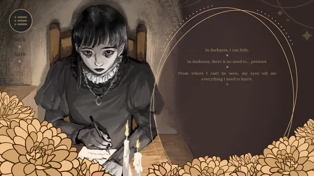 Inversed: Sheol looks up from her page with dark-ringed eyes as she says in darkness, I can hide