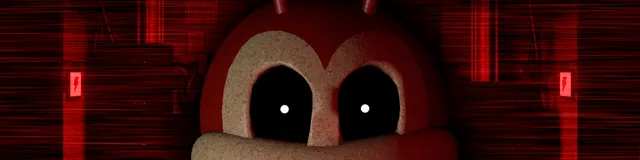 JOLLY 2 banner: the red bee animatronic's face between two doors with lightning-bolt shock switches, in red light