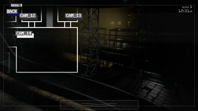 JOLLY 3: Chapter 2 screenshot: an Area 4 camera at 12:31 AM on a dark gantry, with the camera map