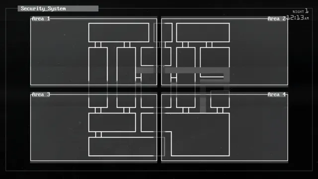 JOLLY 3: Chapter 2 screenshot: the security system map showing four areas of rooms on night 1