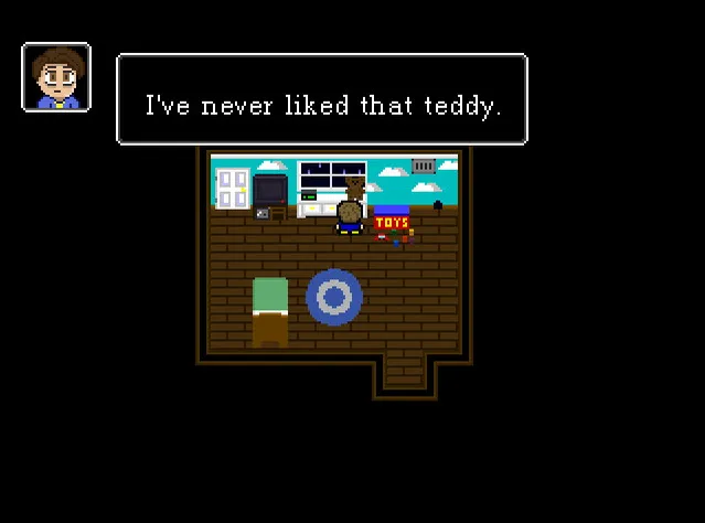 Just Ignore Them: top-down pixel view of a child's bedroom as the boy says he has never liked that teddy