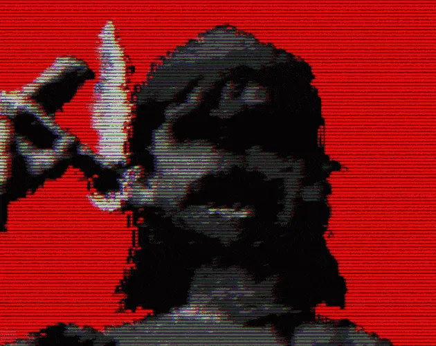 Kitchened cover: a grainy, static-covered picture of a man lighting a cigarette against a red background