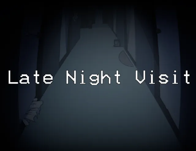 Late Night Visit cover: the game's title in white pixel letters over the shadowy hallway