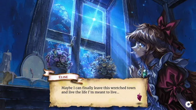 Little Goody Two Shoes: Elise stares out of a moonlit window, saying she may finally leave this wretched town