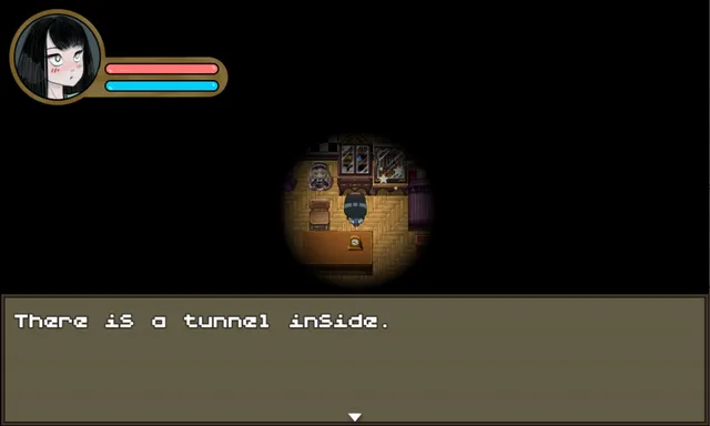 Little Maddie Dear: a small circle of light shows a room in the dark with the text There is a tunnel inside