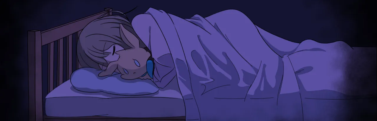 Lucid Dream key art: a girl asleep in bed under a blanket, bathed in blue night light