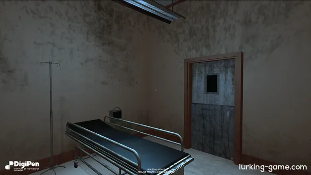 Lurking screenshot: a grimy hospital room with a gurney and an IV stand, fully lit