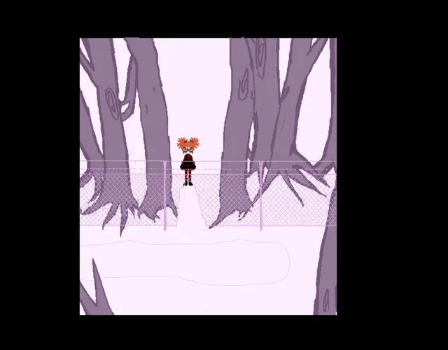 Meat Girl screenshot: a tree trunk of red flesh with a dark hollow, captioned the cavity bleeds
