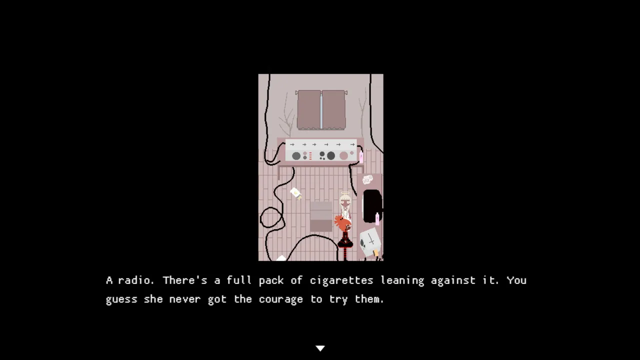 Meat Girl screenshot: a pale girl with a halo and a white dress beside a snowy wood, saying yes, we are very close