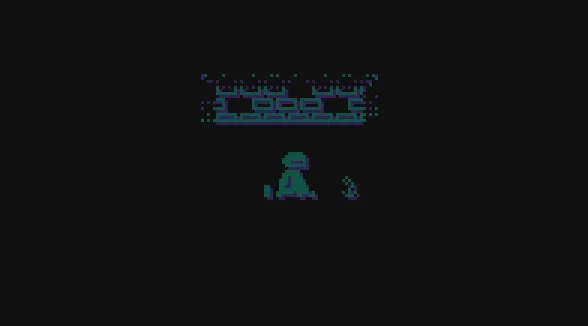 Midnight Cartridge screenshot: the hooded figure in near-total darkness below a dim brick wall, with a small shape beside it