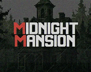 Midnight Mansion cover: the red and white title over a dark, grainy picture of a gabled mansion among trees