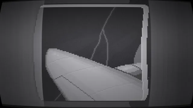 Midnight Scenes: The Goodbye Note screenshot: a plane's wing seen through a window as lightning cracks the sky