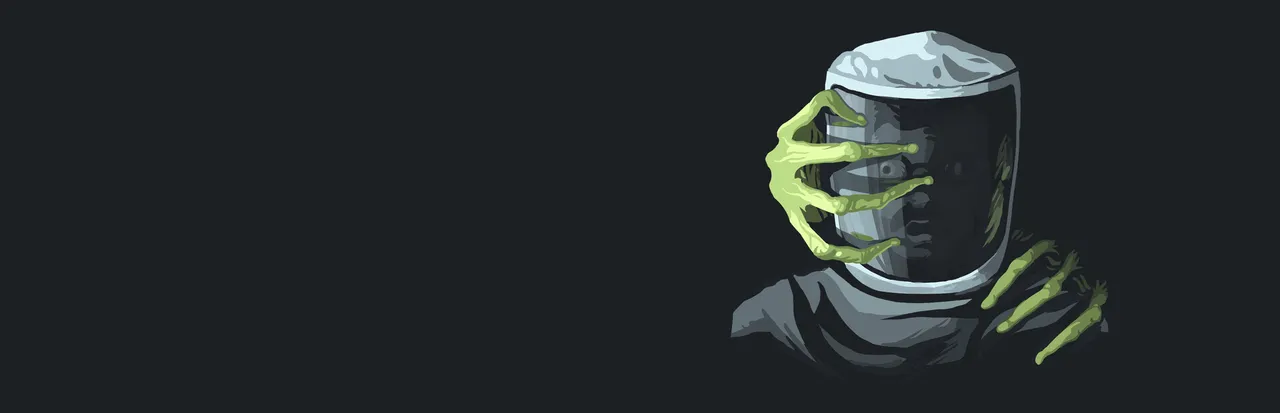 Midnight Scenes: The Goodbye Note key art: a man's face inside a glass helmet as a green clawed hand closes over it