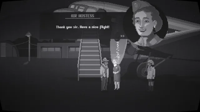 Midnight Scenes: The Goodbye Note screenshot: an air hostess at the steps of a plane at night says Thank you sir, have a nice flight