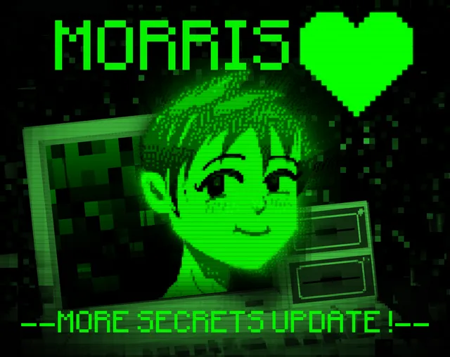 Morris❤️ cover: a smiling boy on a green monochrome computer screen under the title Morris and a pixel heart