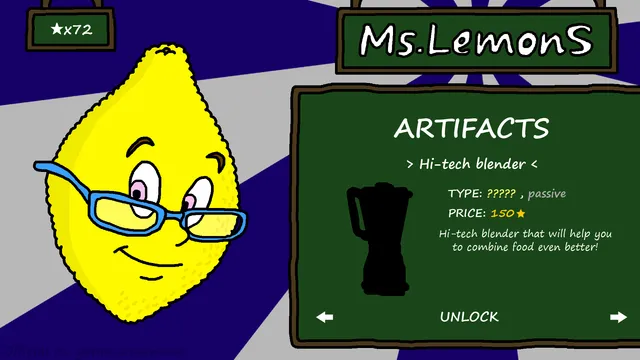 Ms. LemonS shop screen: a hi-tech blender artifact for 150 stars