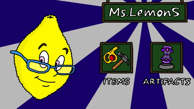Ms. LemonS shop screen: the lemon teacher beside Items and Artifacts
