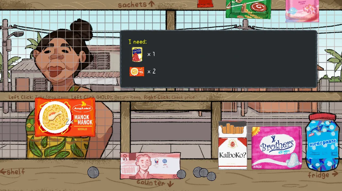 Narinig Mo Ba? screenshot: a woman at the store counter asks for a pack of noodles and two other items