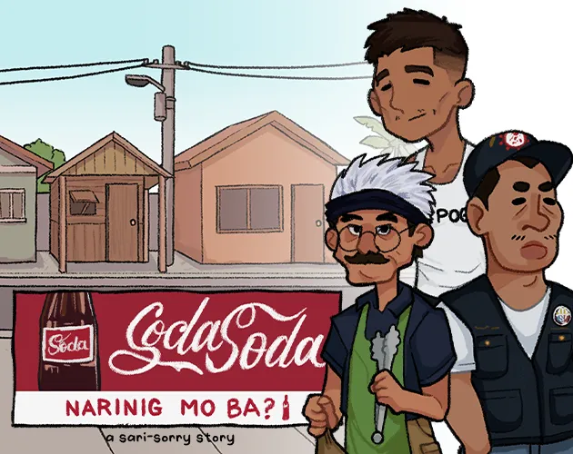Narinig Mo Ba? cover: three men stand in front of a row of neighbourhood houses beside a soda advertisement with the title