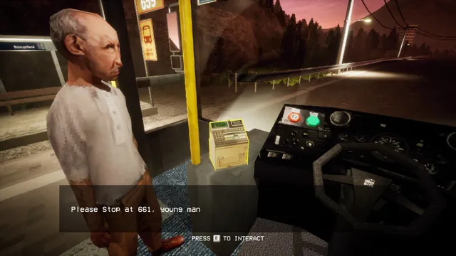 An older passenger stands by the ticket machine and asks to stop at 661