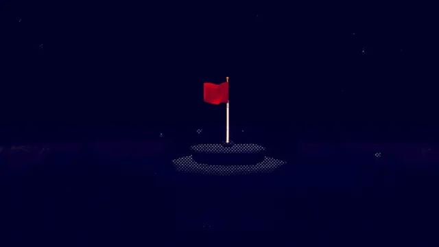 No Players Online screenshot: a red flag on a stone plinth glows in an otherwise dark, dithered night